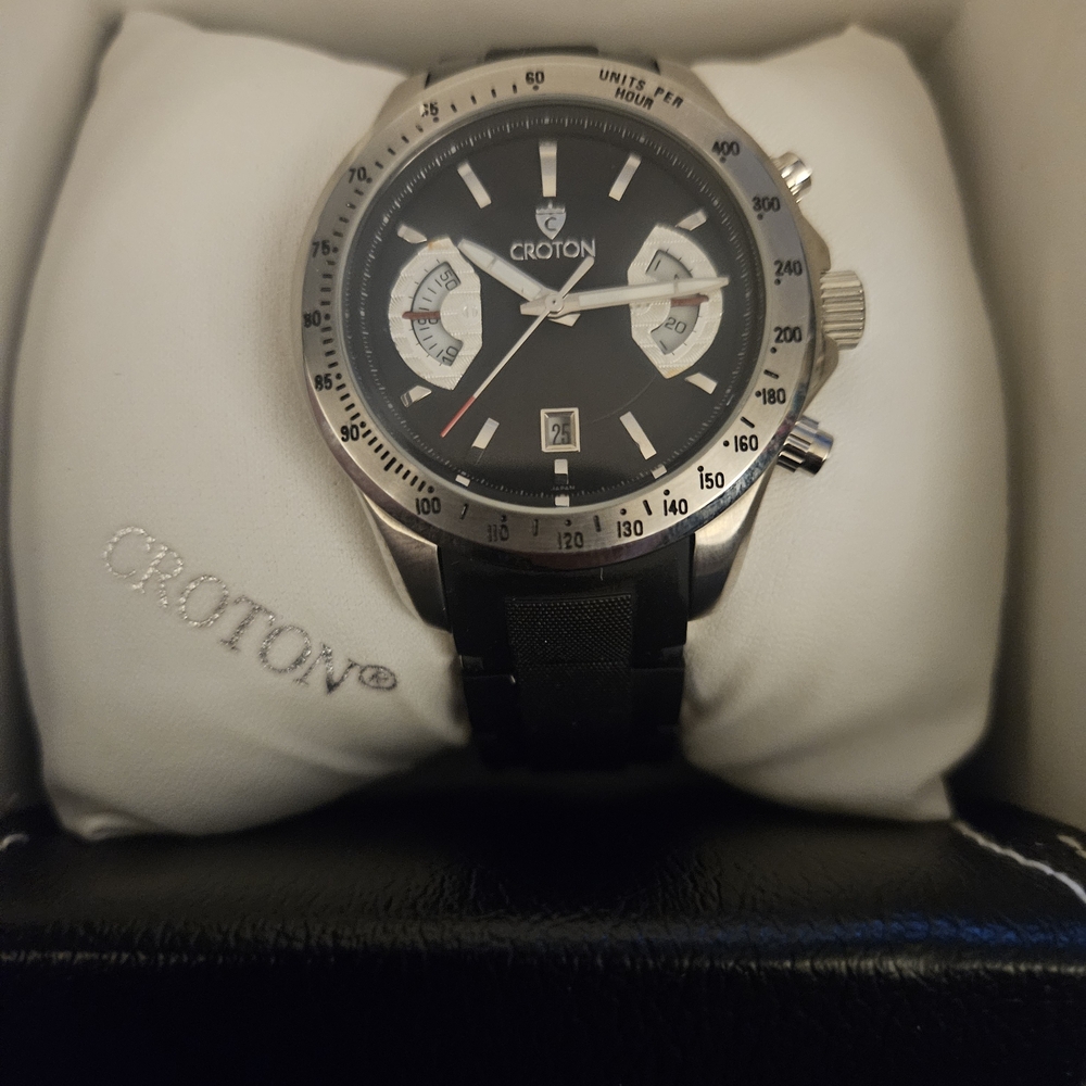 Croton Black Dial Stainless Chronograph Watch